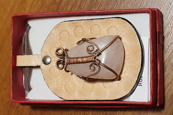 Náhrdelník - Brouček - autorský  drátkovaný šperk s Růženínem na koženém terči